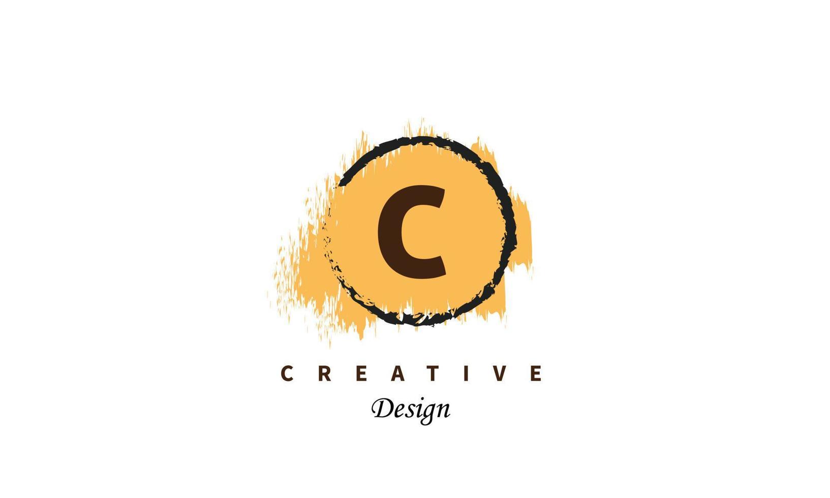 C water color logo artistic, fancy, trendy hand drawn vector design on black background.