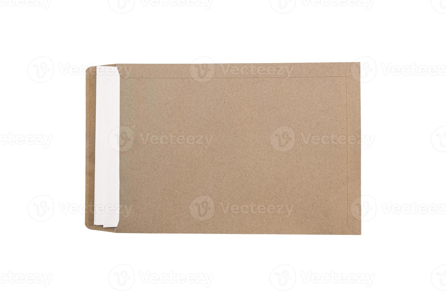 Empty white paper in brown envelope mockup Isolated on white background. Object with clipping path photo