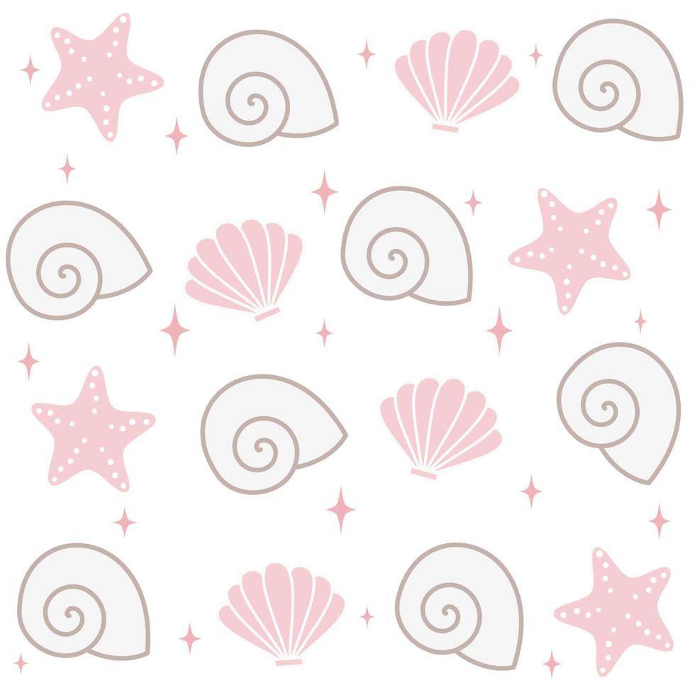 cute lovely seamless vector pattern background illustration with seashells, stars and starfish
