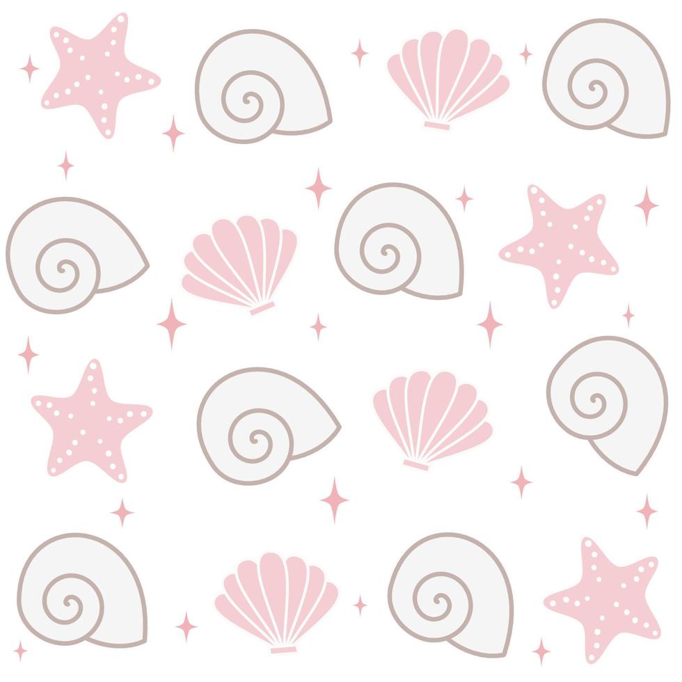 cute lovely seamless vector pattern background illustration with seashells, stars and starfish