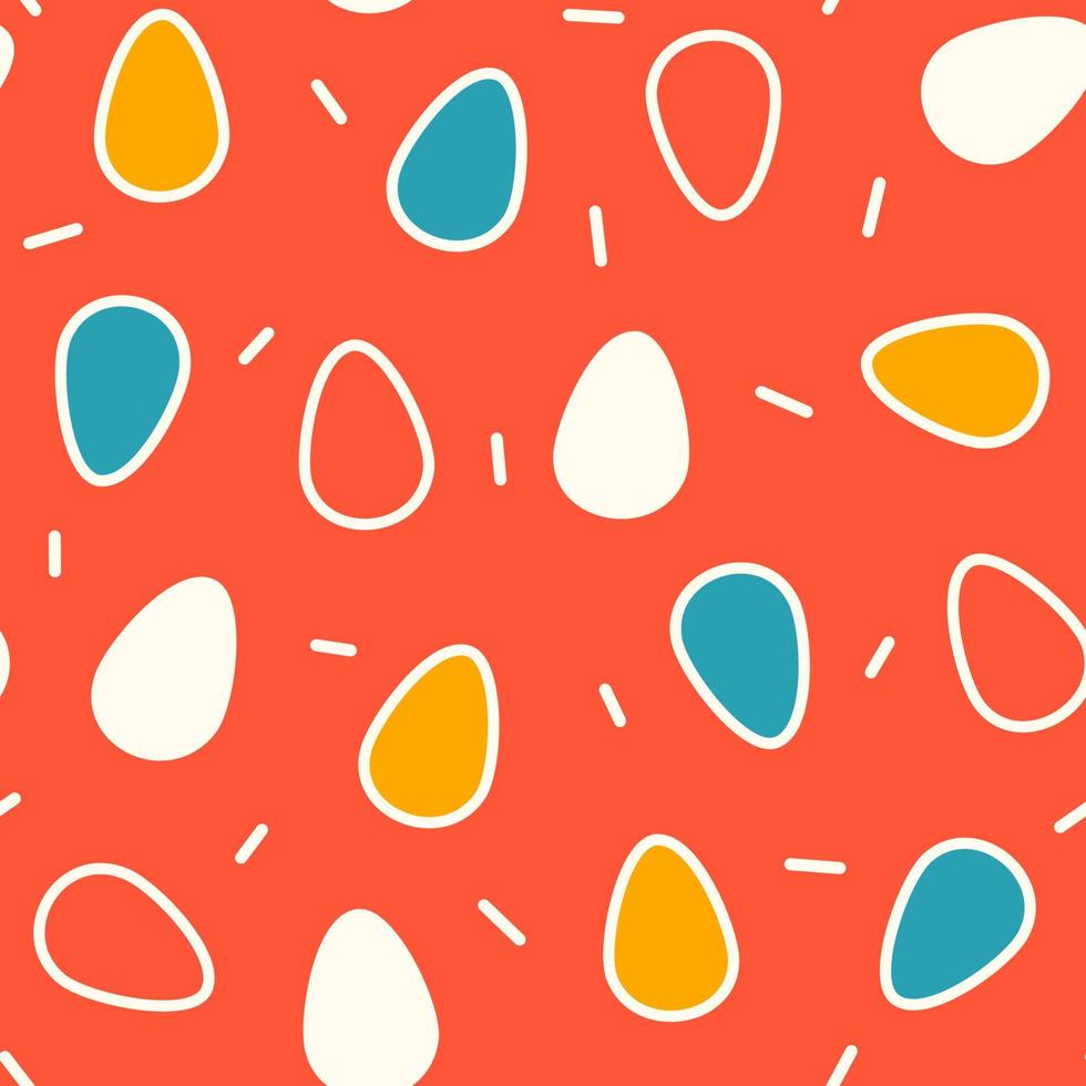 Cute easter seamless vector pattern illustration with colorful egg on red background