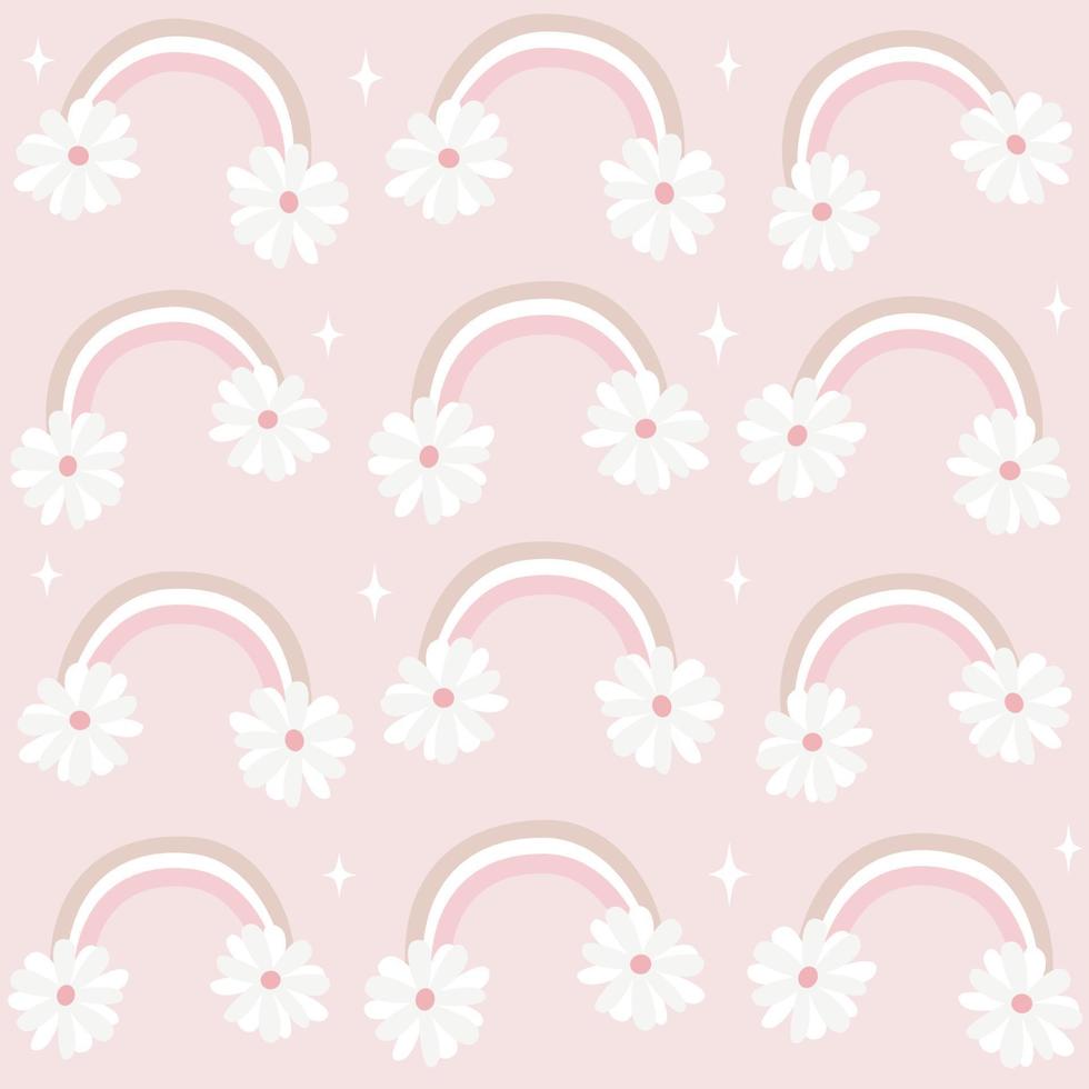 cute lovely romantic seamless vector pattern background illustration with rainbows and daisy flowers