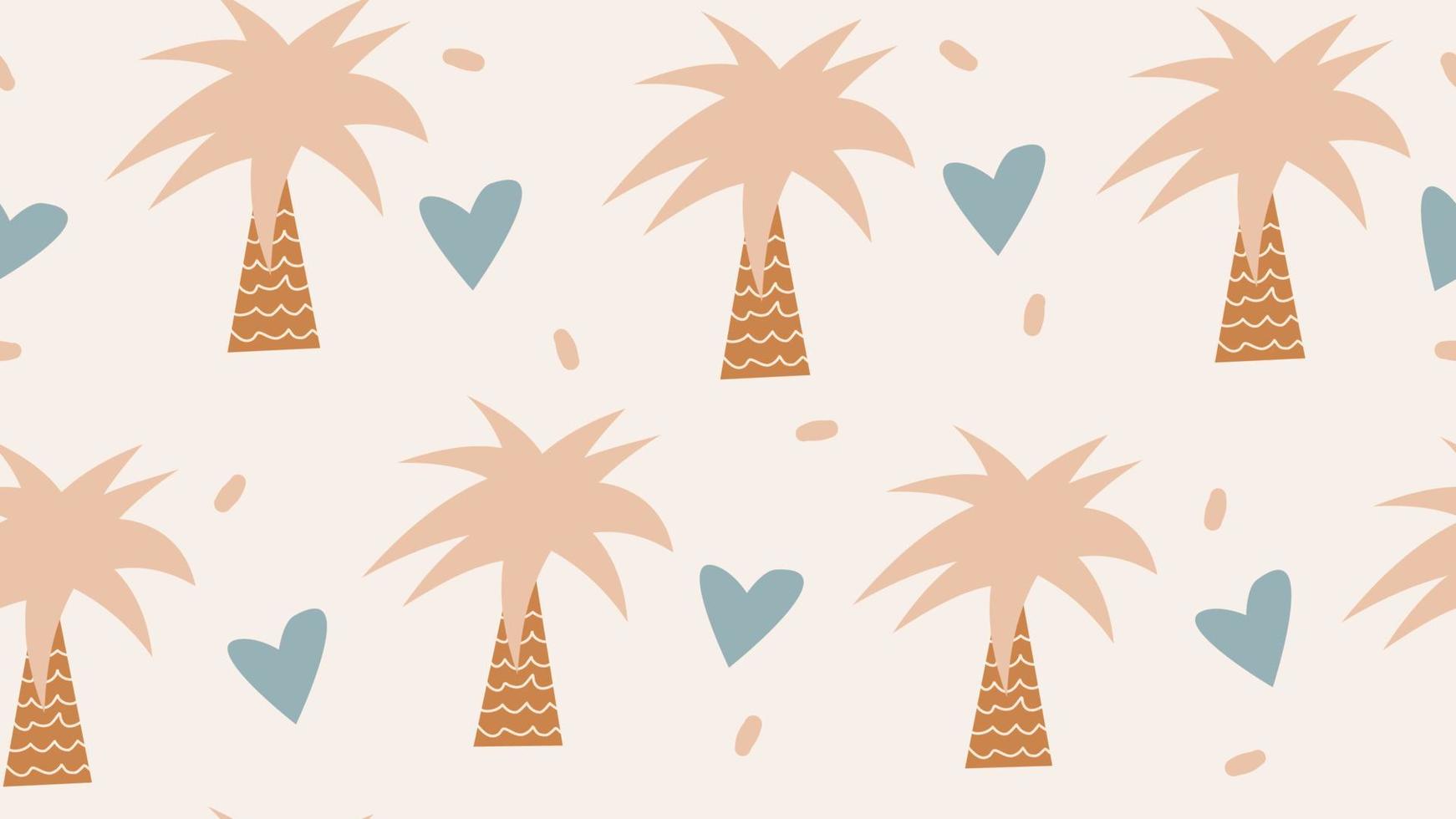 cute pastel colored seamless vector pattern background illustration with palm trees and blue hearts