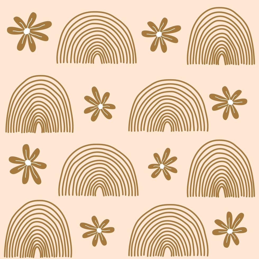 Abstract minimalist seamless pattern vector illustration with hand drawn scribble lines and flowers