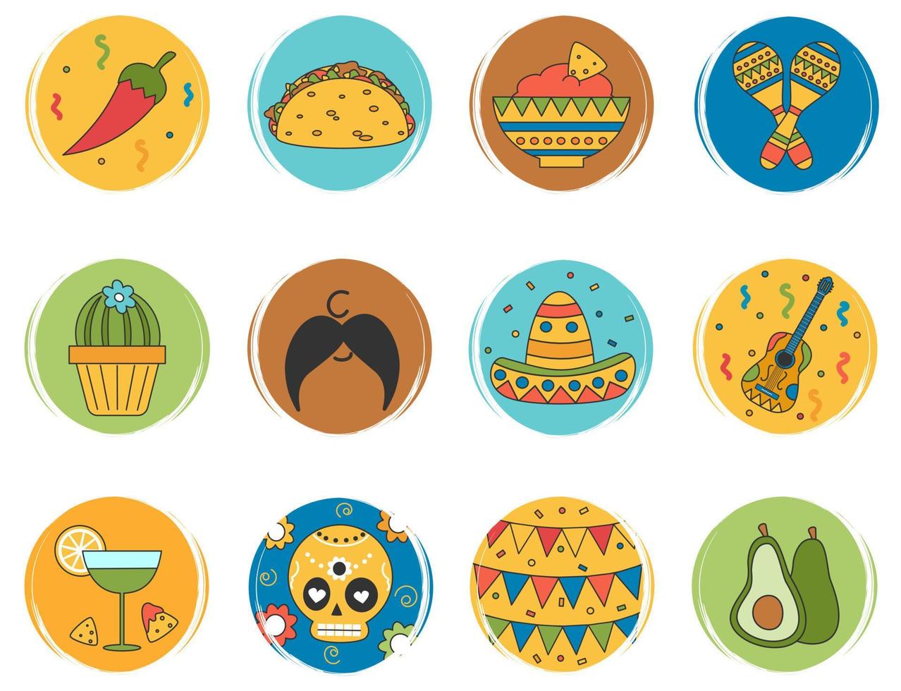 cute vector set of logo design templates, icons and badges for social media highlight with mexican elements