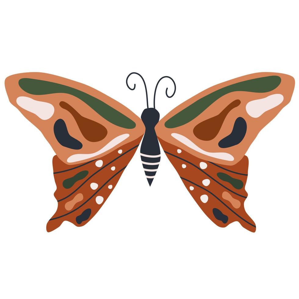 Cute boho vector art design with bohemian butterfly insect hand drawn illustration on a white background