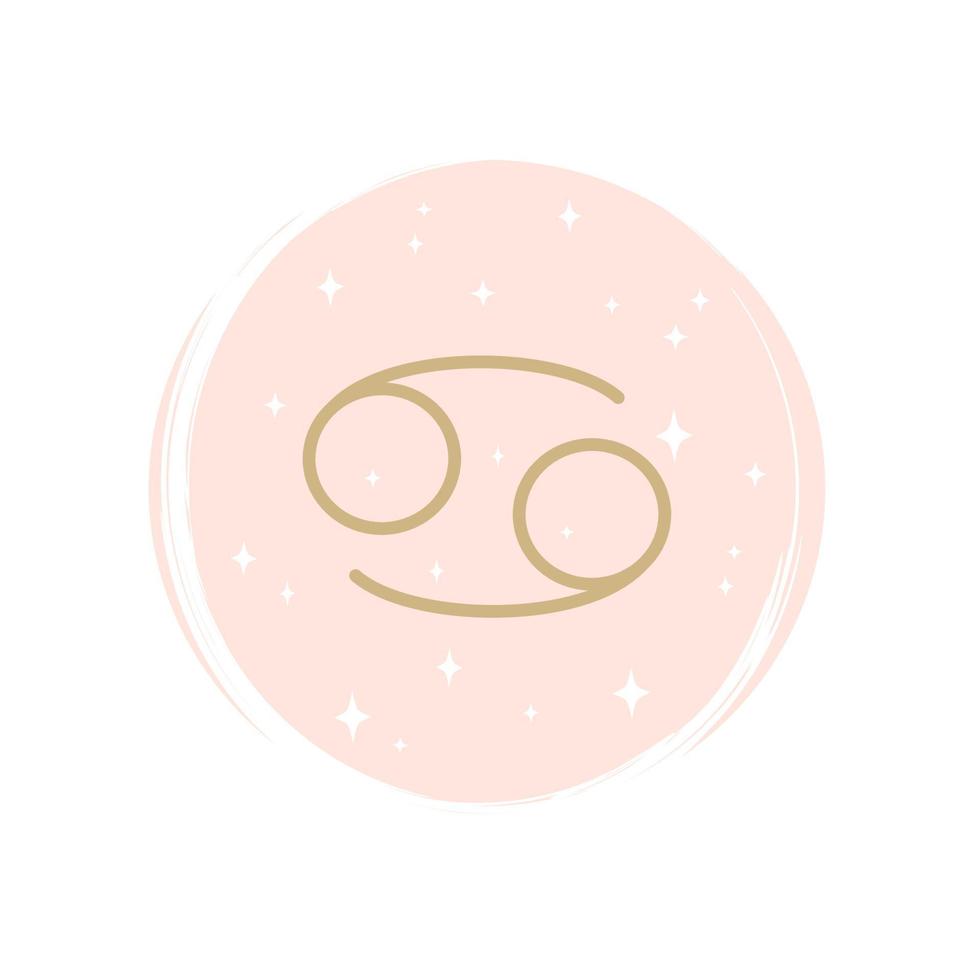 Cute zodiac cancer icon logo vector illustration on circle with brush texture for social media story highlight