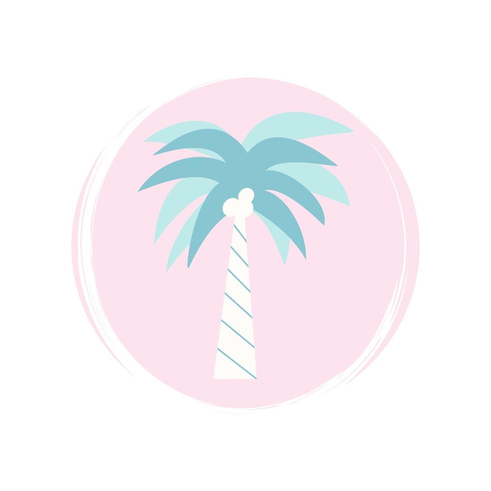 Palm tree icon logo vector illustration on circle with brush texture for social media story highlight