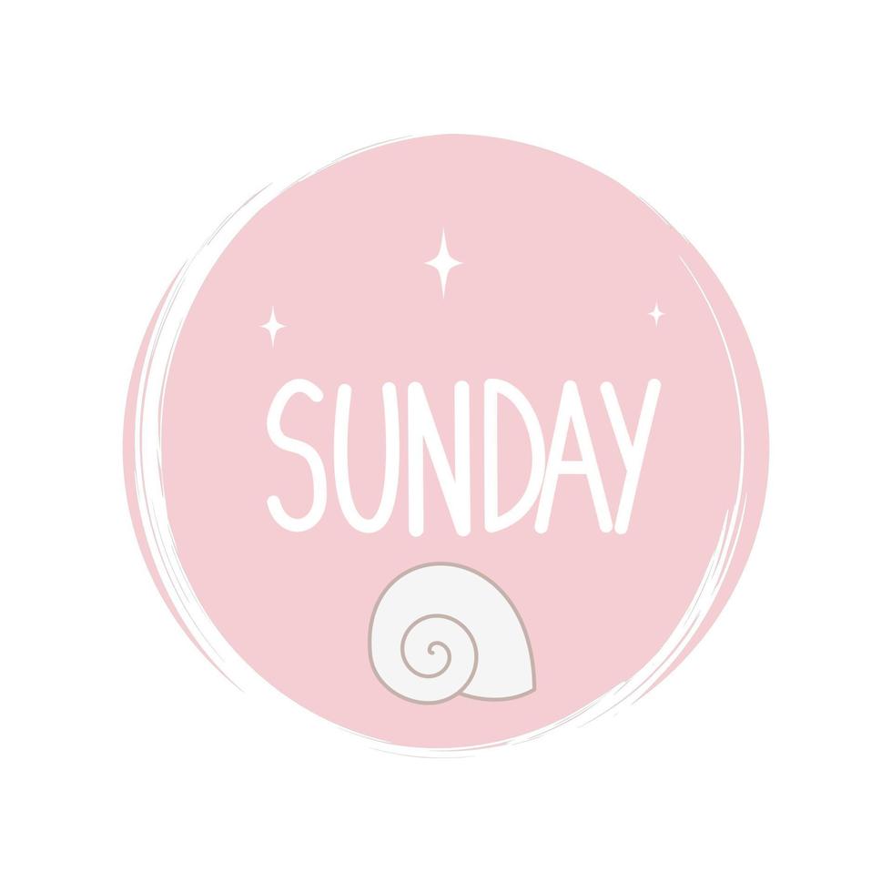Cute logo or icon vector with hand drawn lettering sunday word, illustration on circle with brush texture, for social media story and highlight