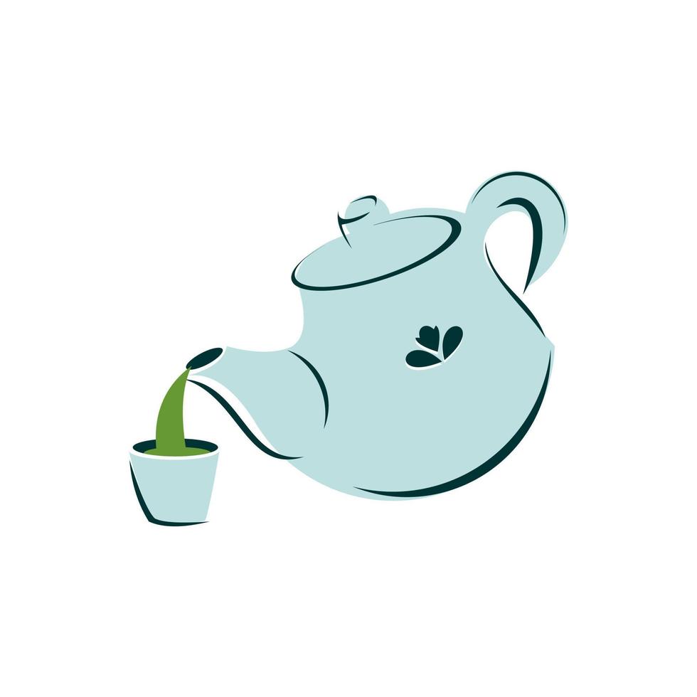 Flat Illustration of Tea Pot pouring Green tea design vector