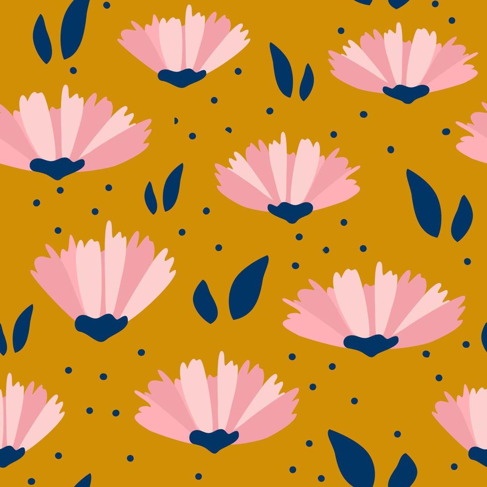Cute seamless vector pattern background illustration with pink abstract colorful flowers