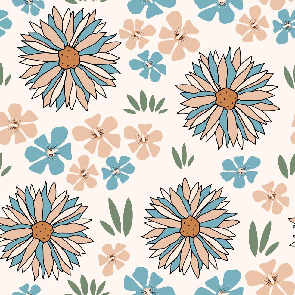 hand drawn cute seamless vector pattern background illustration with colorful pastel flowers