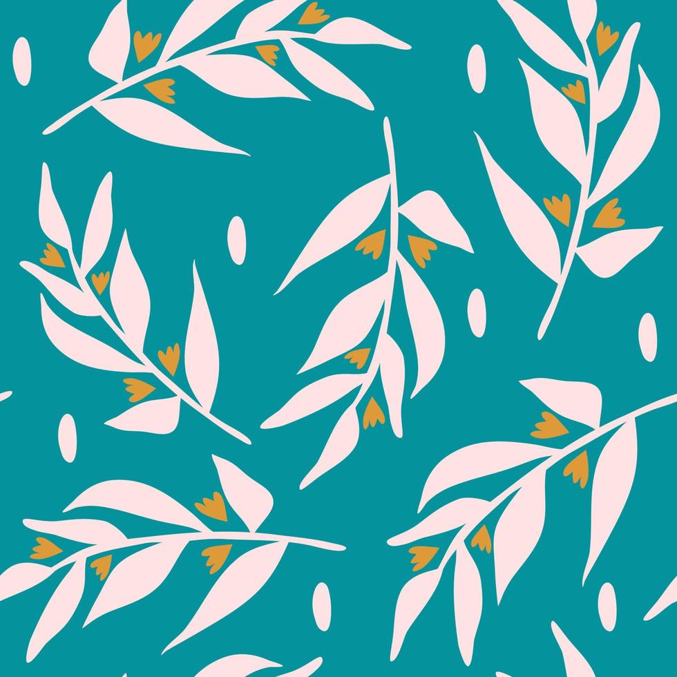seamless pattern with branches with leaves and flowers vector