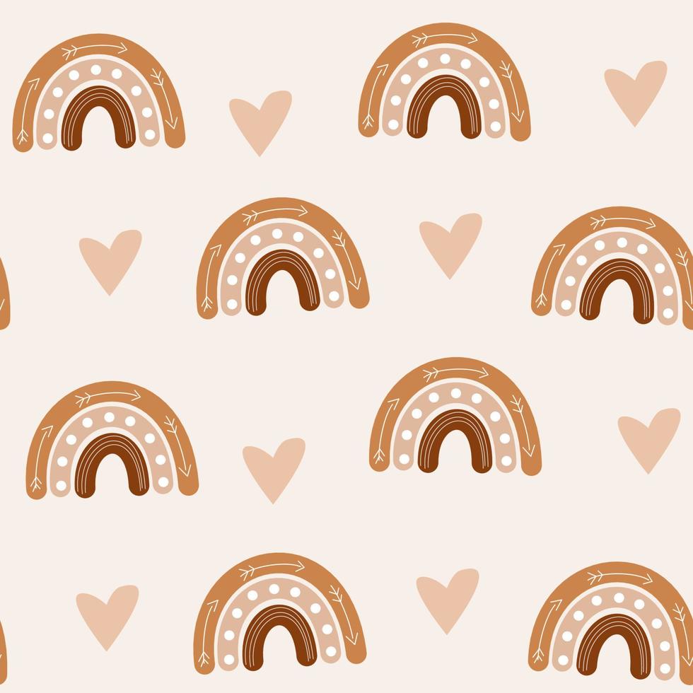 cute lovely seamless vector pattern background illustration with abstract hand drawn rainbows and hearts