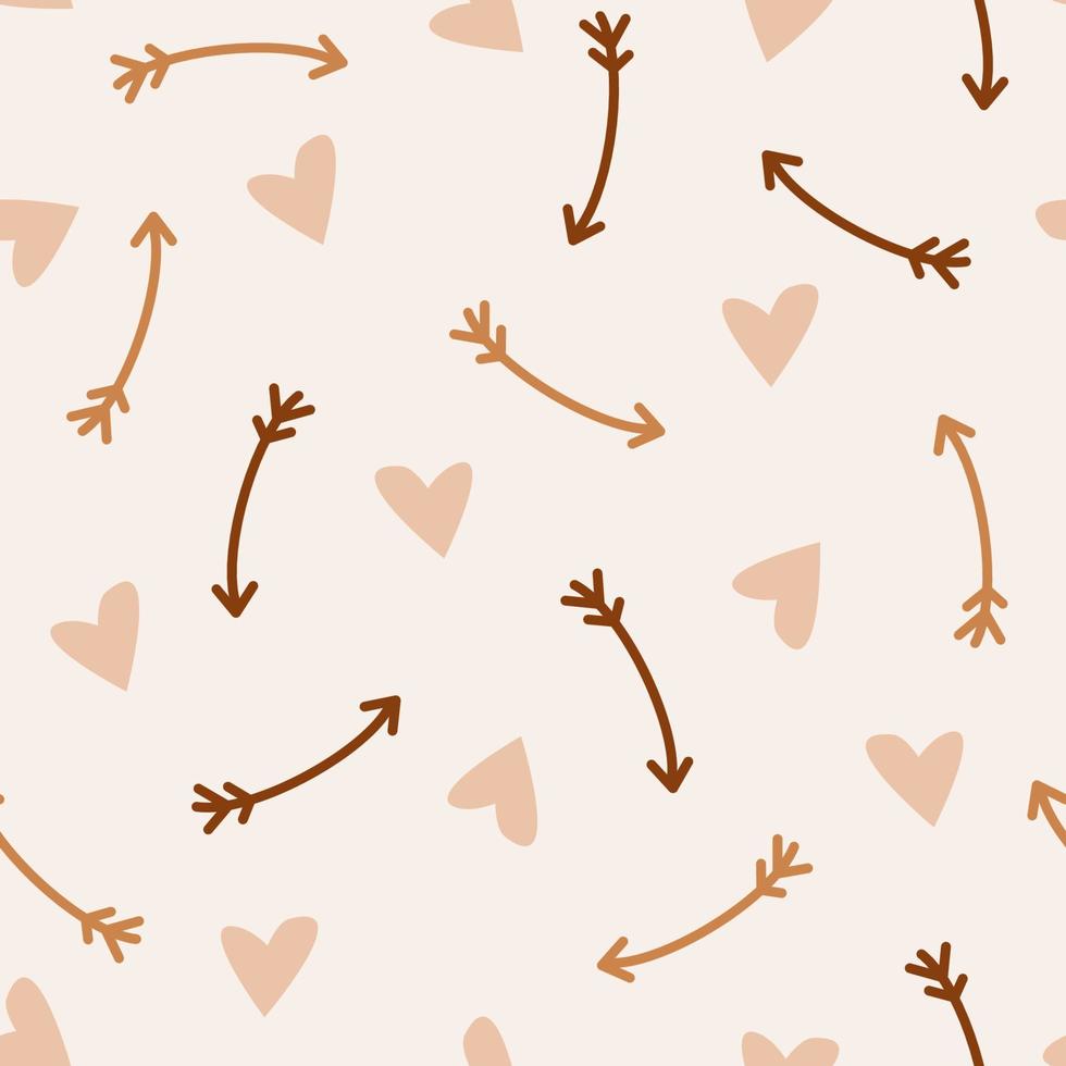 cute seamless vector pattern background illustration with brown arrows and hearts