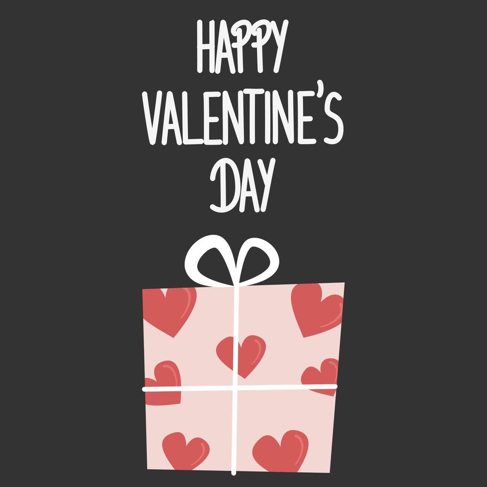 Cute lovely hand drawn lettering happy Valentines day text with gift box vector illustration for greeting card