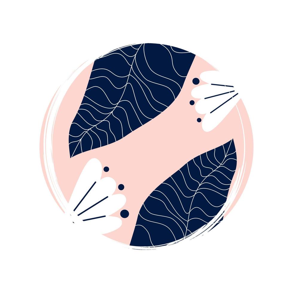 Cute logo or icon vector with abstract flowers in contemporary flat style, illustration on circle with brush texture, for social media story and highlights