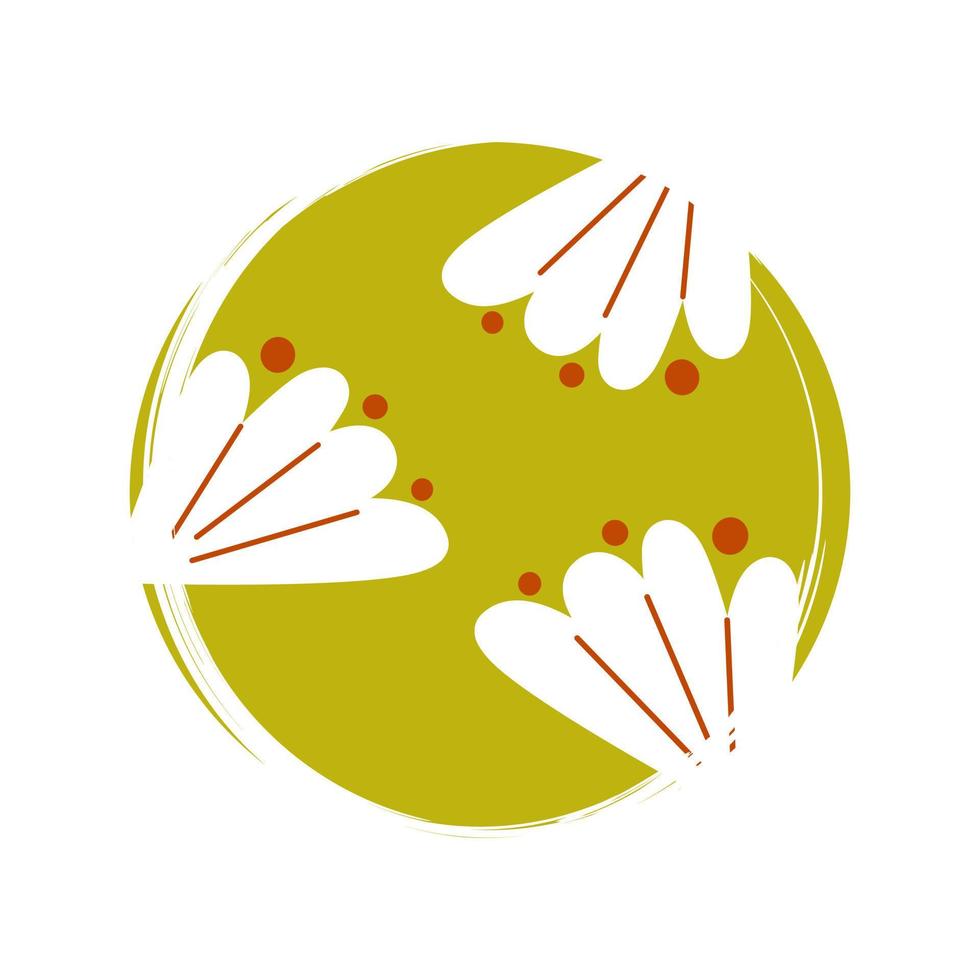 Cute logo or icon vector with abstract flowers in contemporary flat style, illustration on circle with brush texture, for social media story and highlights