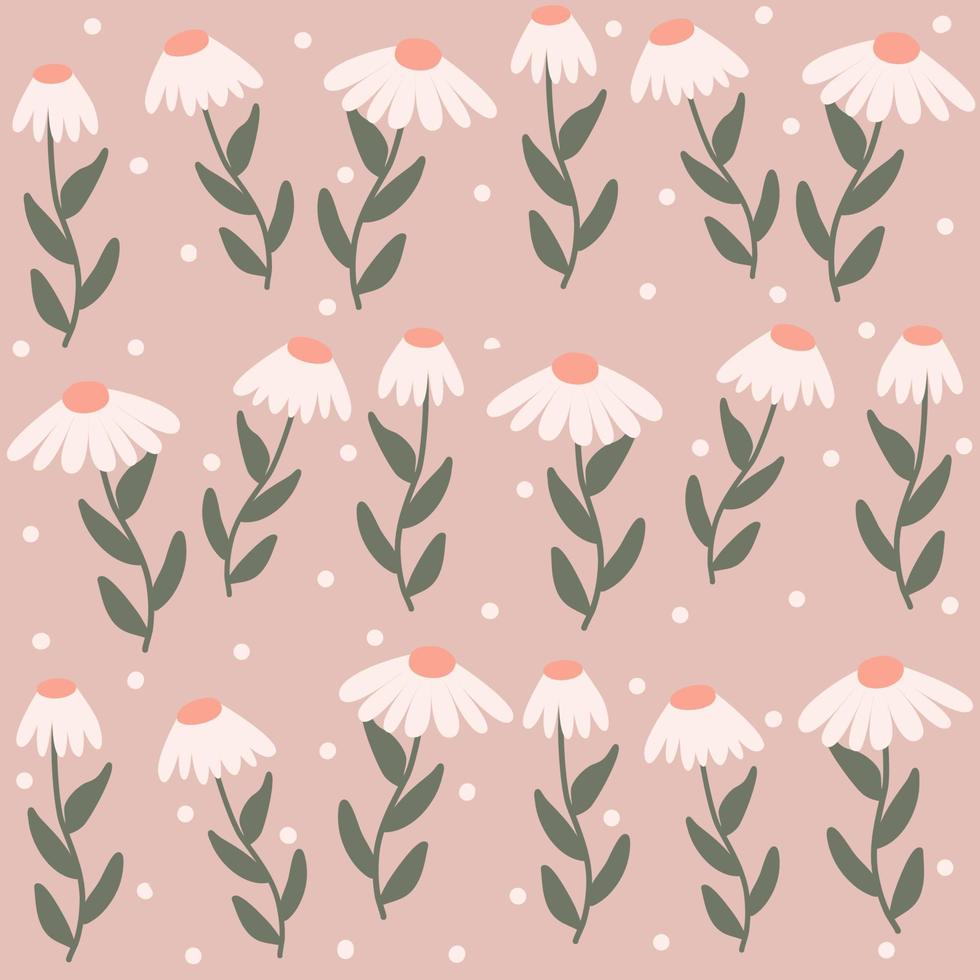 cute hand drawn abstract seamless vector pattern background illustration with daisy flowers and dots