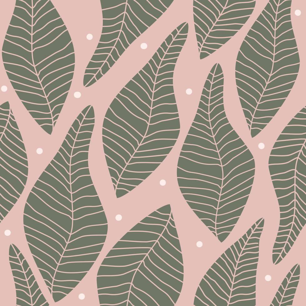 cute hand drawn abstract seamless vector pattern background illustration with green leaves