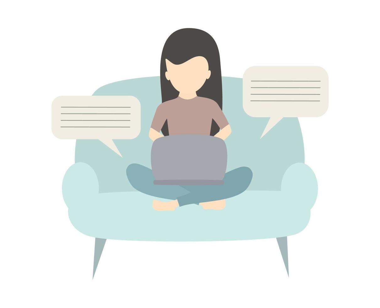 woman working at home on laptop vector design illustration