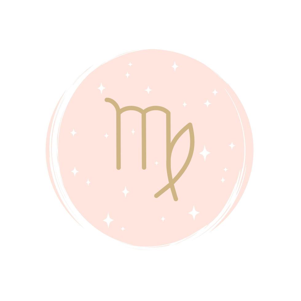 Cute zodiac virgo icon logo vector illustration on circle with brush texture for social media story highlight