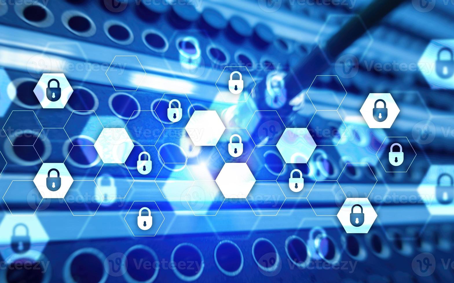 Server rack room digital security data protection concept. photo