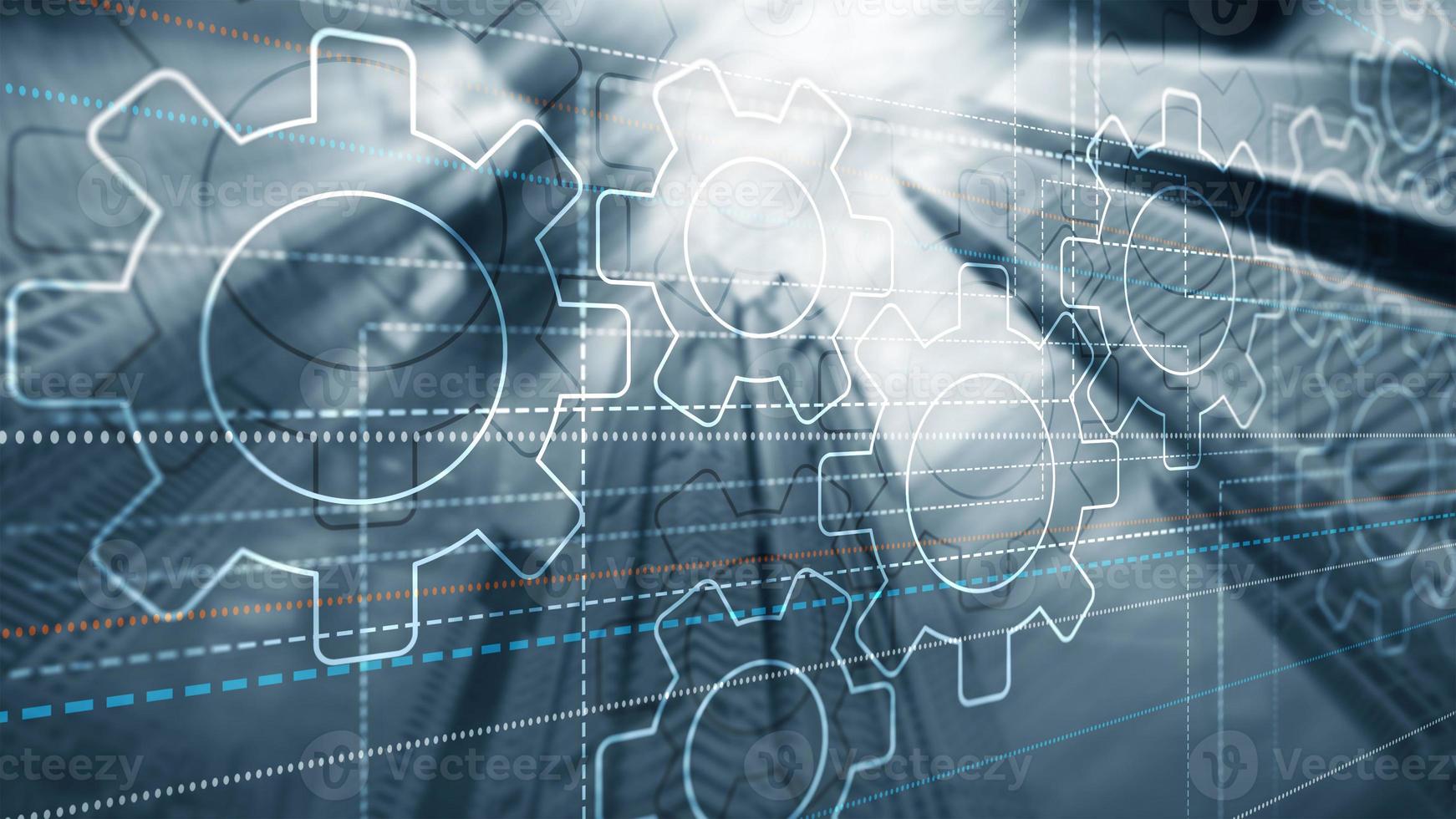 Smart city on 3d gears. Teamwork of business concept photo