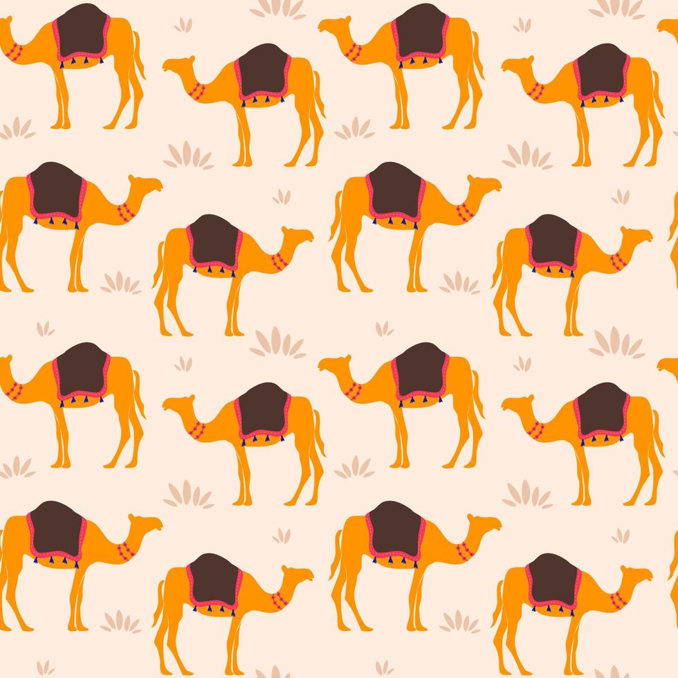Cute colorful hand drawn seamless vector pattern background illustration with dromedary camel