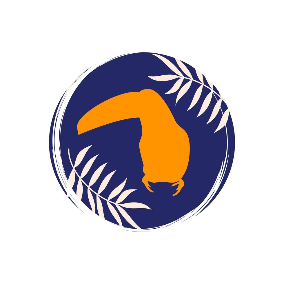 Cute logo or icon vector with yellow toucan silhouette illustration on circle with brush texture, for social media story and highlights