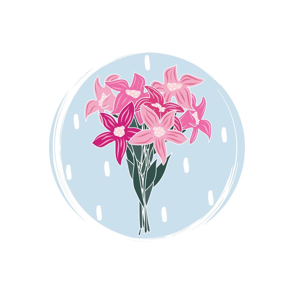 linda logo o icono vector con vistoso flores ramo, ilustración en circulo con cepillo textura, para social medios de comunicación historia y realce