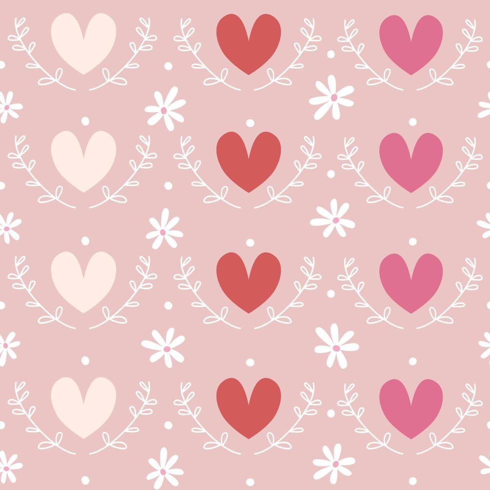 Cute lovely sweet seamless vector pattern background illustration with colorful flowers, hearts and branches
