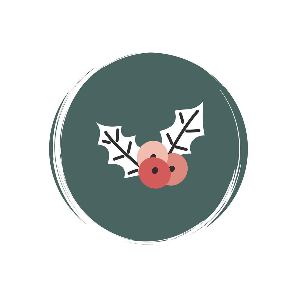 Cute christmas holly icon vector, illustration on circle with brush texture, for social media story and highlights vector