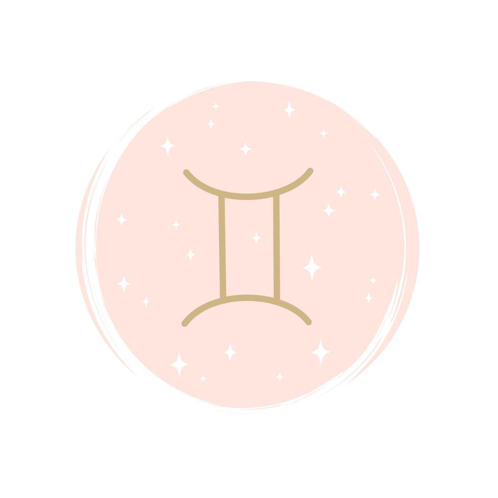 Cute zodiac gemini icon logo vector illustration on circle with brush texture for social media story highlight