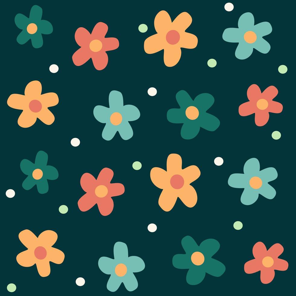 Cute colorful daisy flowers seamless vector pattern background illustration