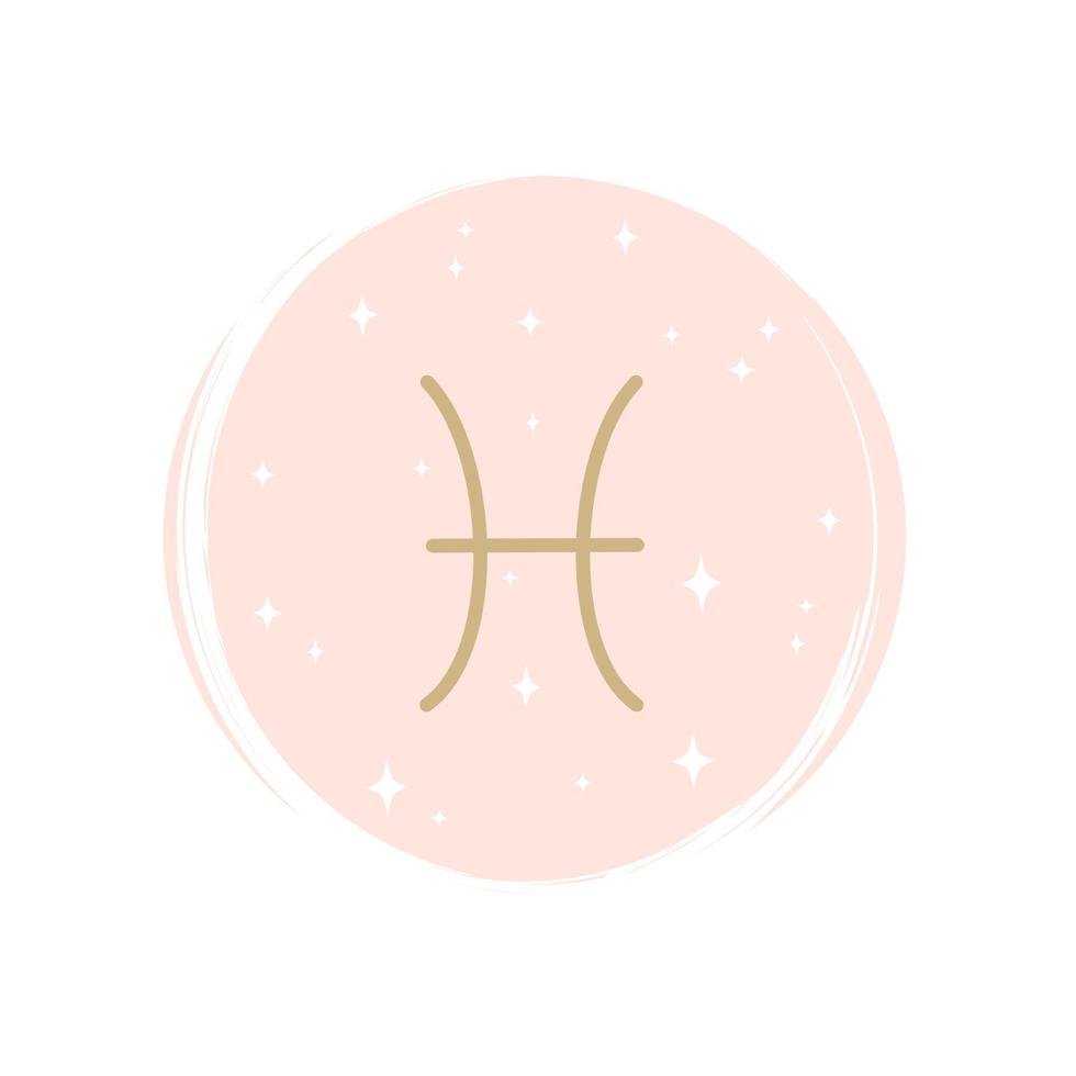 Cute zodiac pisces icon logo vector illustration on circle with brush texture for social media story highlight