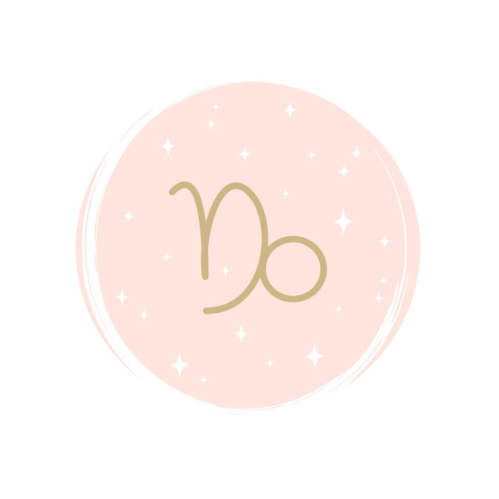 Cute zodiac capricorn icon logo vector illustration on circle with brush texture for social media story highlight