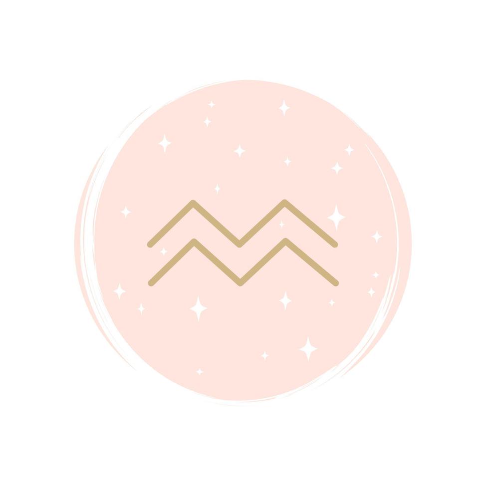 Cute zodiac aquarius icon logo vector illustration on circle with brush texture for social media story highlight