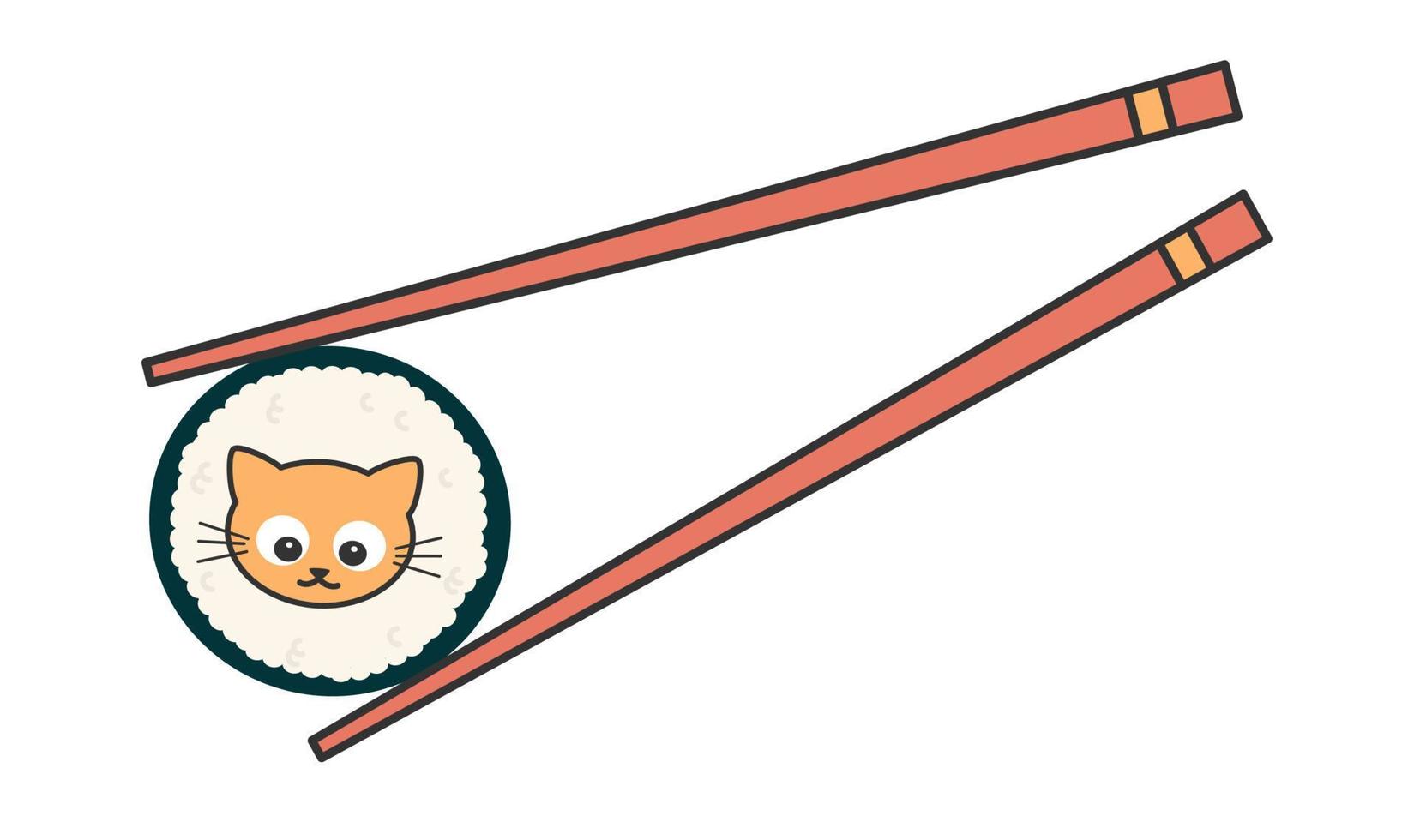 Cute cartoon japanese sushi roll with cat funny vector illustration