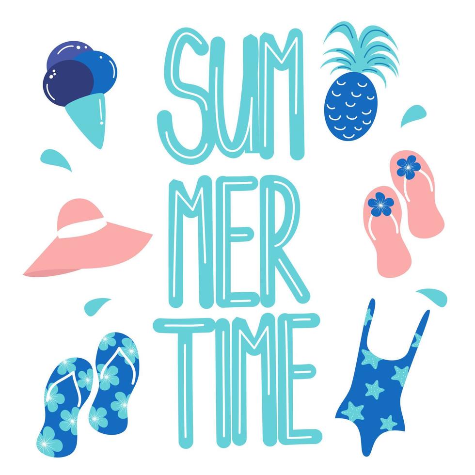 cute hand drawn lettering summertime quote vector illustration