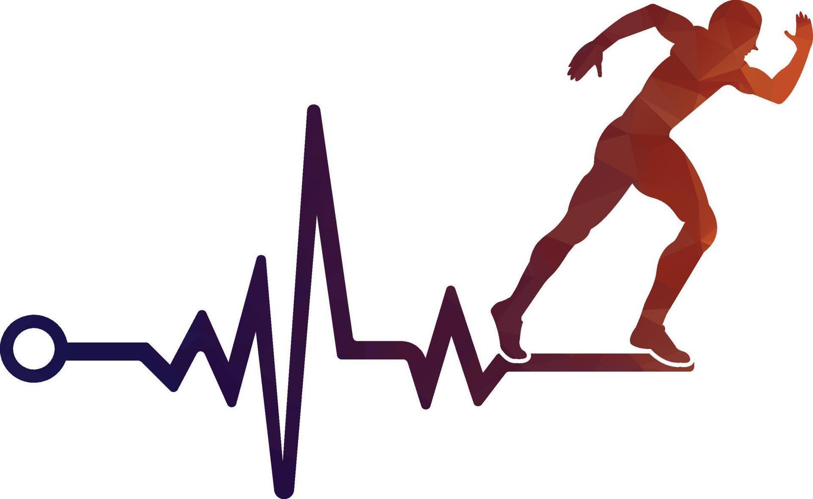 vector de icono de diseño de logotipo de maratón de pulso. diseño del logotipo de cuidado de la salud corporal. hombre corriendo con el icono del latido del corazón del ecg de línea.