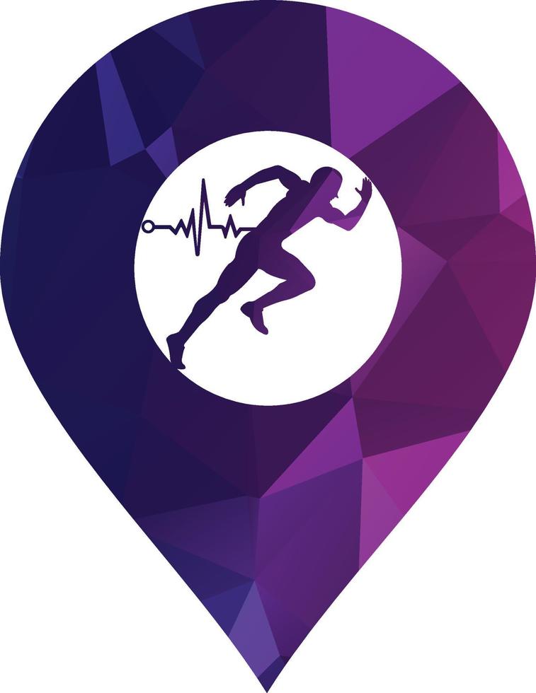 vector de icono de diseño de logotipo de maratón de pulso. diseño del logotipo de cuidado de la salud corporal. hombre corriendo con el icono del latido del corazón del ecg de línea.