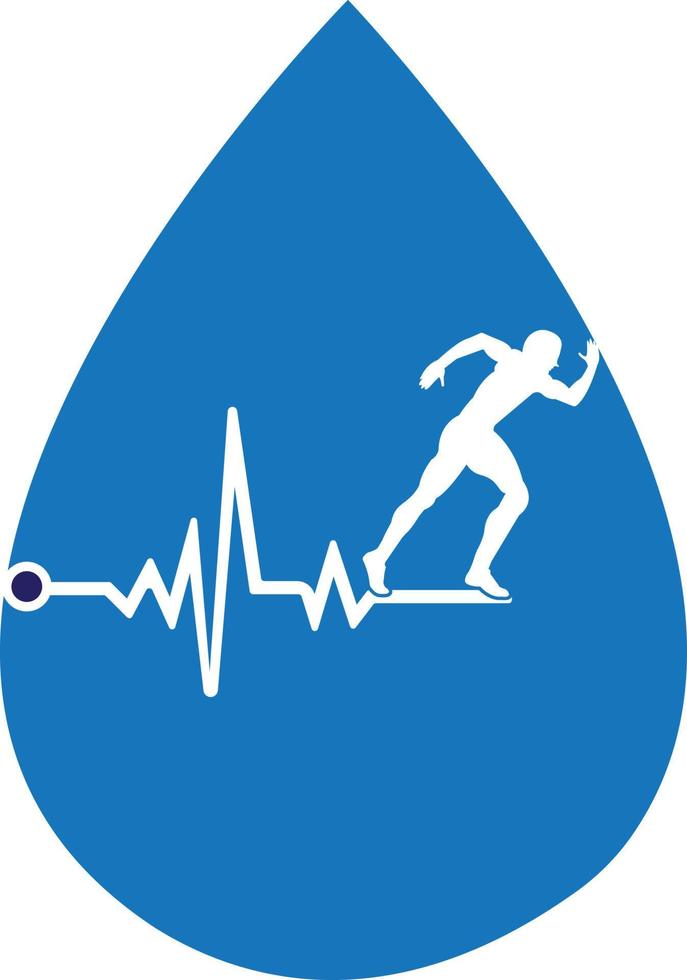 vector de icono de diseño de logotipo de maratón de pulso. diseño del logotipo de cuidado de la salud corporal. hombre corriendo con el icono del latido del corazón del ecg de línea.