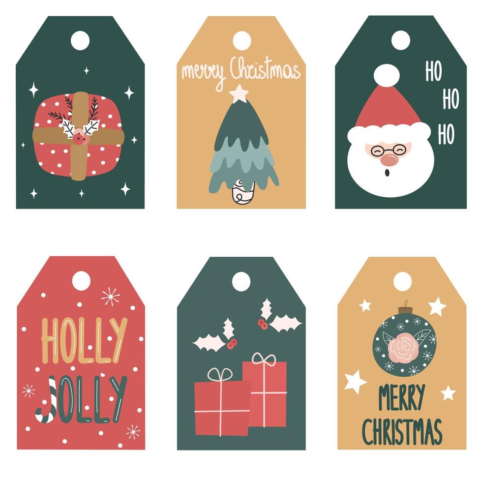 cute hand drawn christmas gift tags set vector collection with winter season holidays traditional elements and lettering text