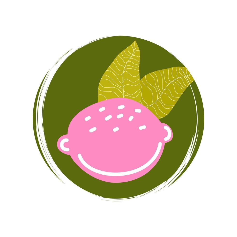 Cute pink lemon with leaves icon vector, illustration on circle with brush texture, for social media story and highlights vector