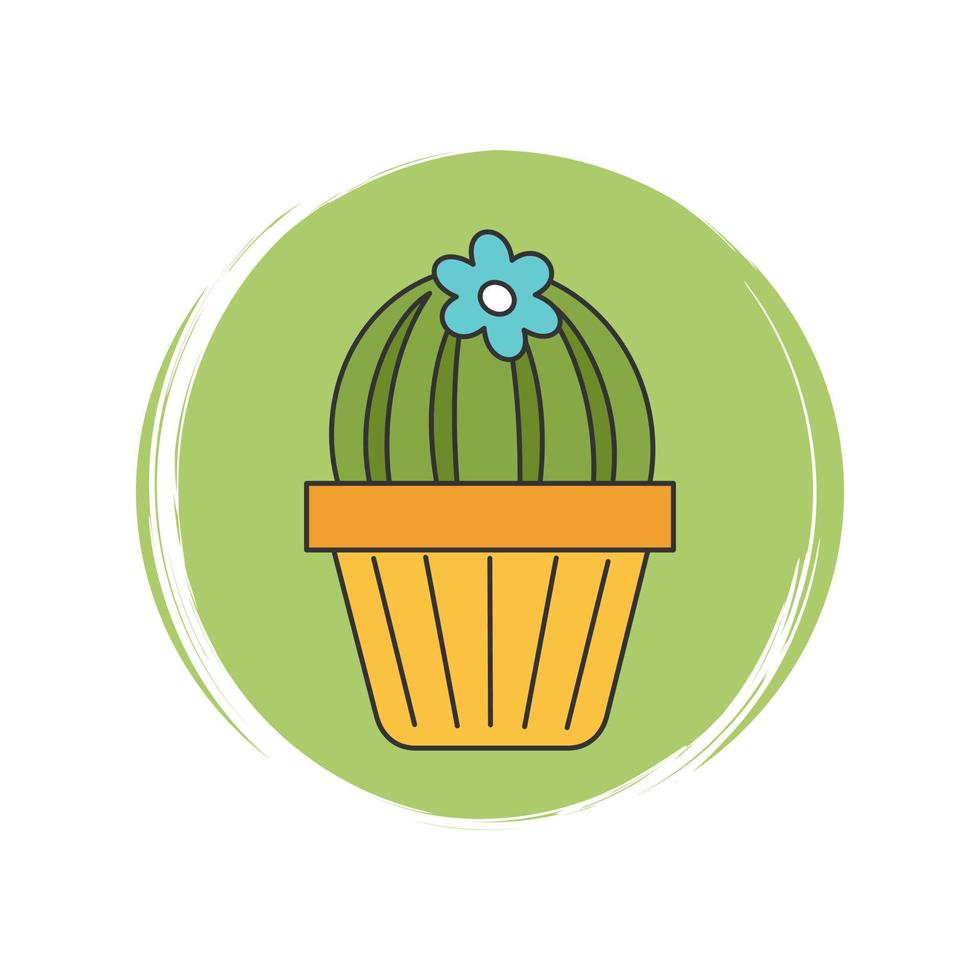 Cute logo or icon vector with potted succulent with flower, illustration on circle with brush texture, for social media story and highlights