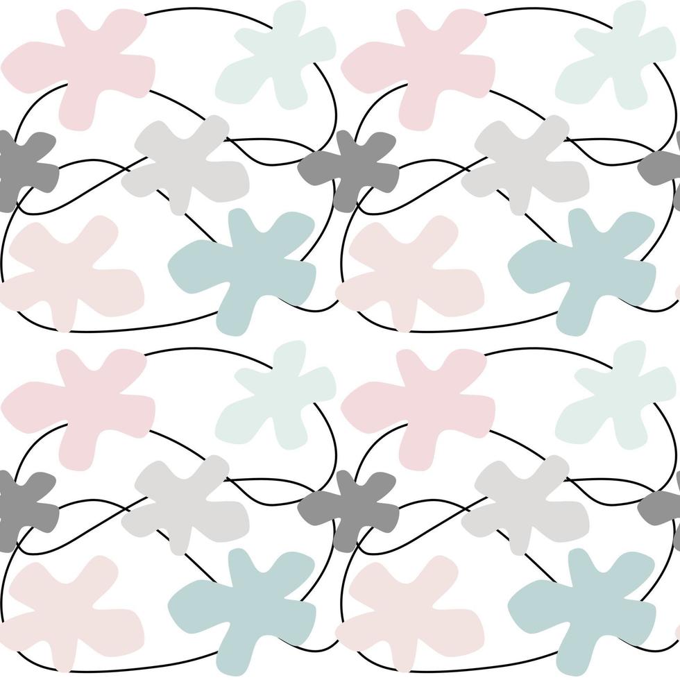 Cute pastel seamless vector pattern background illustration with abstract flowers and geometric shapes