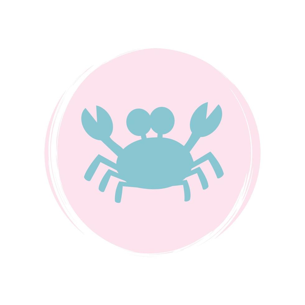 Crab icon logo vector illustration on circle with brush texture for social media story highlight