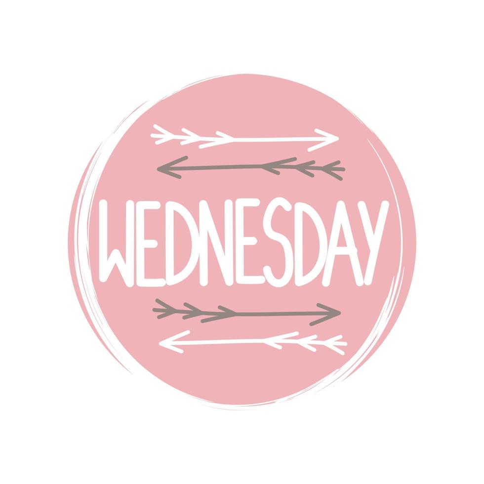 Cute logo or icon vector with hand drawn lettering wednesday word, illustration on circle with brush texture, for social media story and highlight