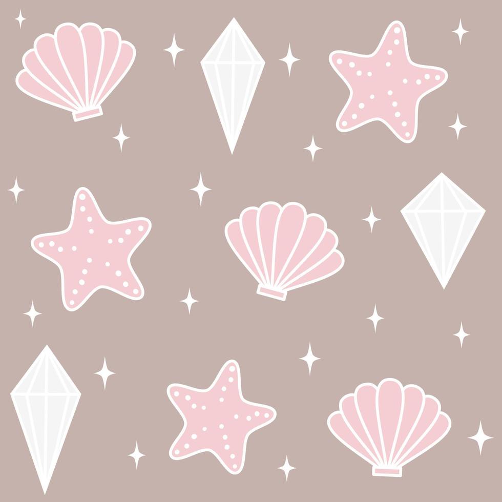 cute lovely seamless vector pattern background illustration with diamonds, seashells, stars and starfish